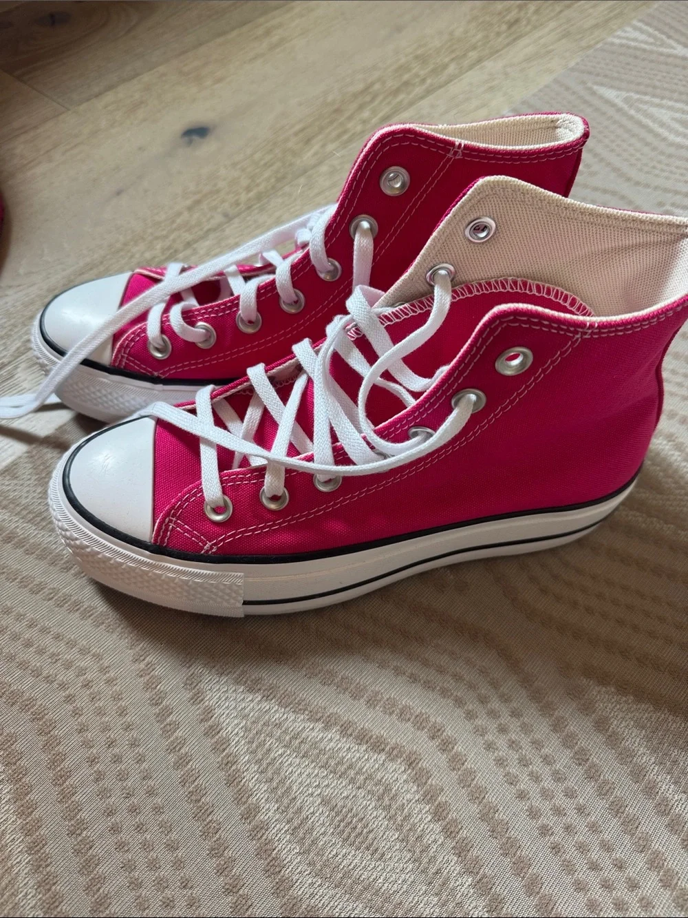 High-Top Canvas Sneakers in Bright Pink Size 6- Never worn